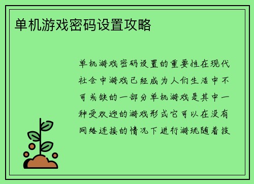 单机游戏密码设置攻略